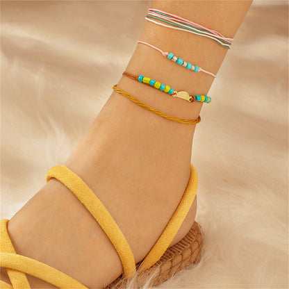 Turquoise and Yellow Multi-Strand Anklet Set, jewelry gift sets for women, vintage-inspired design, side view