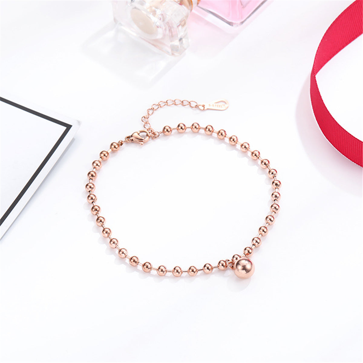 18K Rose Gold-Plated Bead Anklet