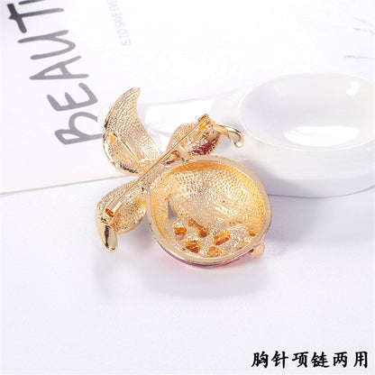 Clear Cubic Zirconia and Pearl Enamel 18K Gold-Plated Pomegranate Brooch, gold brooch pin, styled look