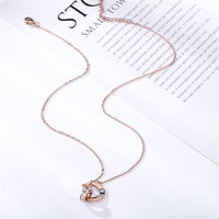 cubic zirconia & 18k Rose Gold-Plated Double Ring Pendant Necklace - streetregion