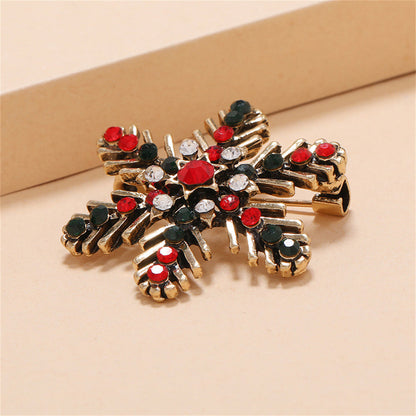 Black and Red Cubic Zirconia 18K Gold-Plated Snowflake Brooch, gold brooch pin, botanical inspired, styled look