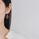 Retro Blue Crystal & Silver-Plated Filigree Drop Earrings