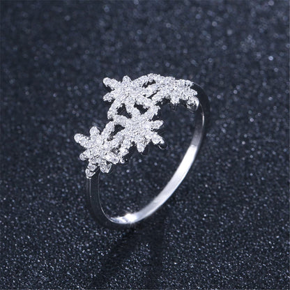 Cubic Zirconia and Silver-Plated Snowflake Ring, silver statement rings for women, everyday style, detail close-up