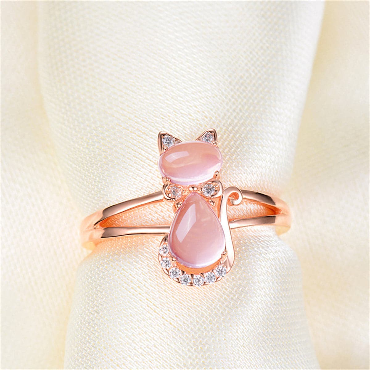 Pink Crystal & Cubic Zirconia Kitty Club Ring