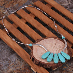 Turquoise & Silver-Plated Oval Pendant Necklace