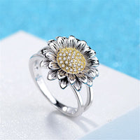 Cubic Zirconia & Two-Tone Sunflower Ring