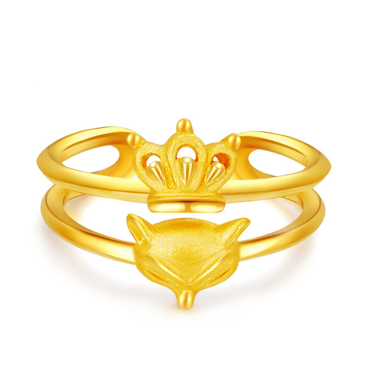 18K Gold-Plated Fox and Crown Openwork Layered Ring, gold statement rings for women, everyday style, side view