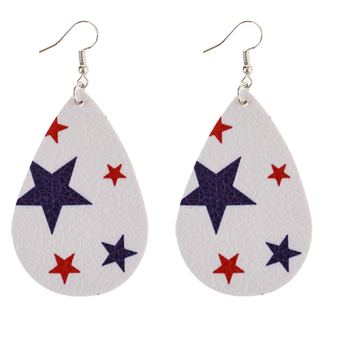 White & Navy Polystyrene Starry Teardrop Drop Earrings