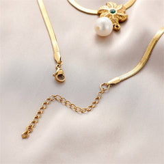 Pearl & 18K Gold-Plated Flower Pendant Necklace