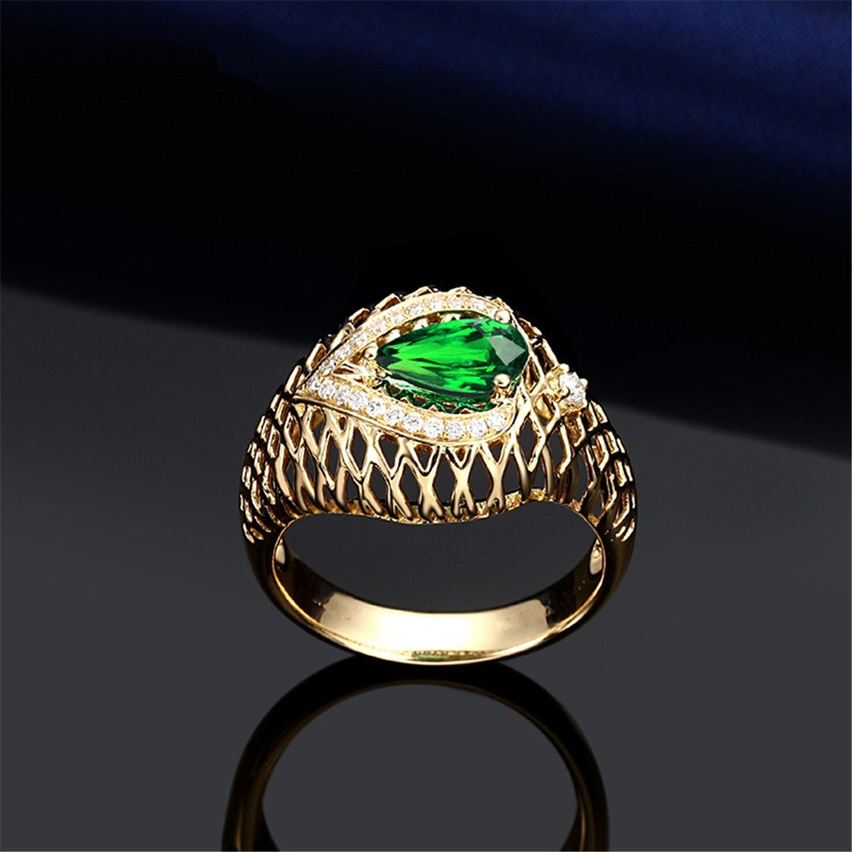 Green Cubic Zirconia Lattice Cutout Ring