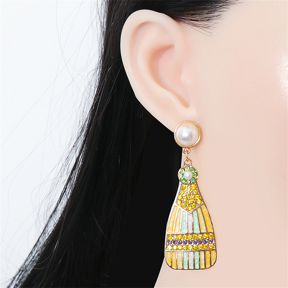 Pearl & Multicolor Cubic Zirconia 18K Gold-Plated Bottle Drop Earrings