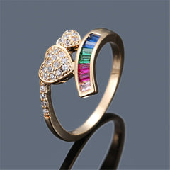 Rainbow Crystal & Cubic Zirconia Heart Ring