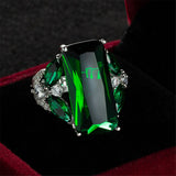 Green Rectangle Crystal & Cubic Zirconia Ring