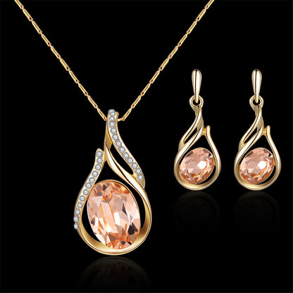 Yellow and White Cubic Zirconia Pendant Necklace and Drop Earrings, drop earrings for women, side view