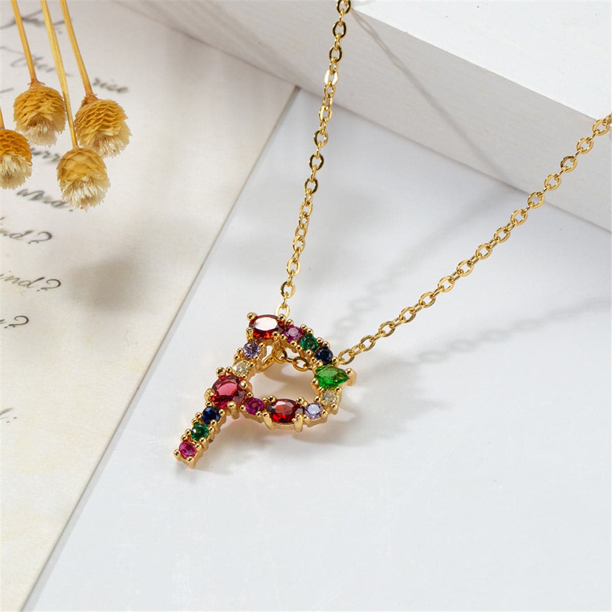 Red Multicolor Crystal & Cubic Zirconia Letter P Pendant Necklace