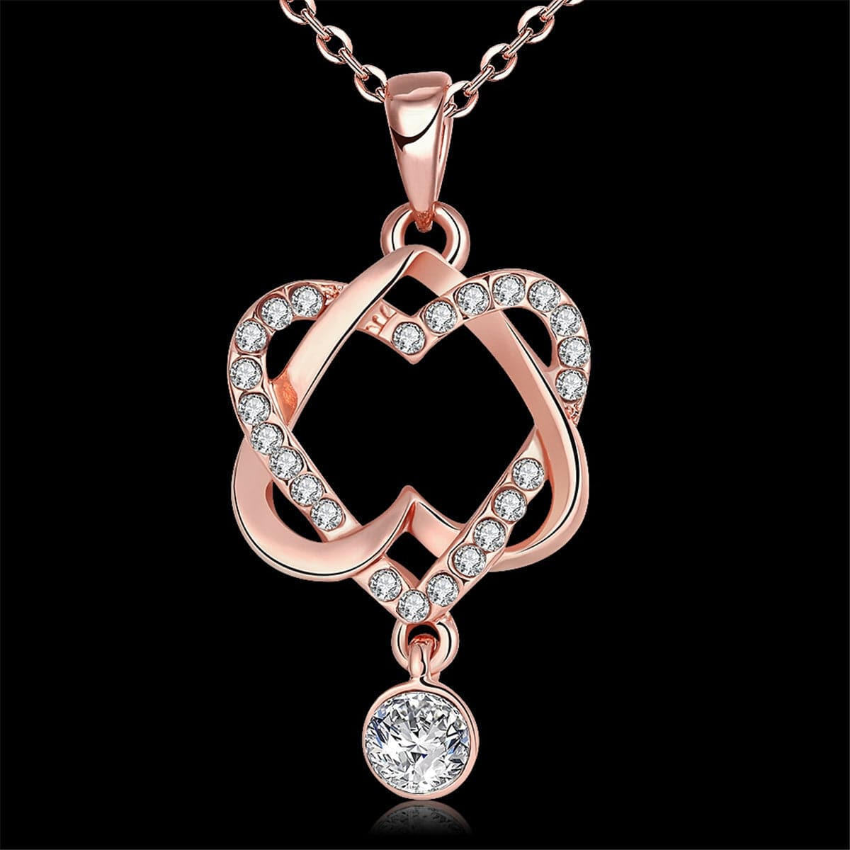 Cubic Zirconia & Rose Goldtone Crisscross-Heart Pendant Necklace - streetregion