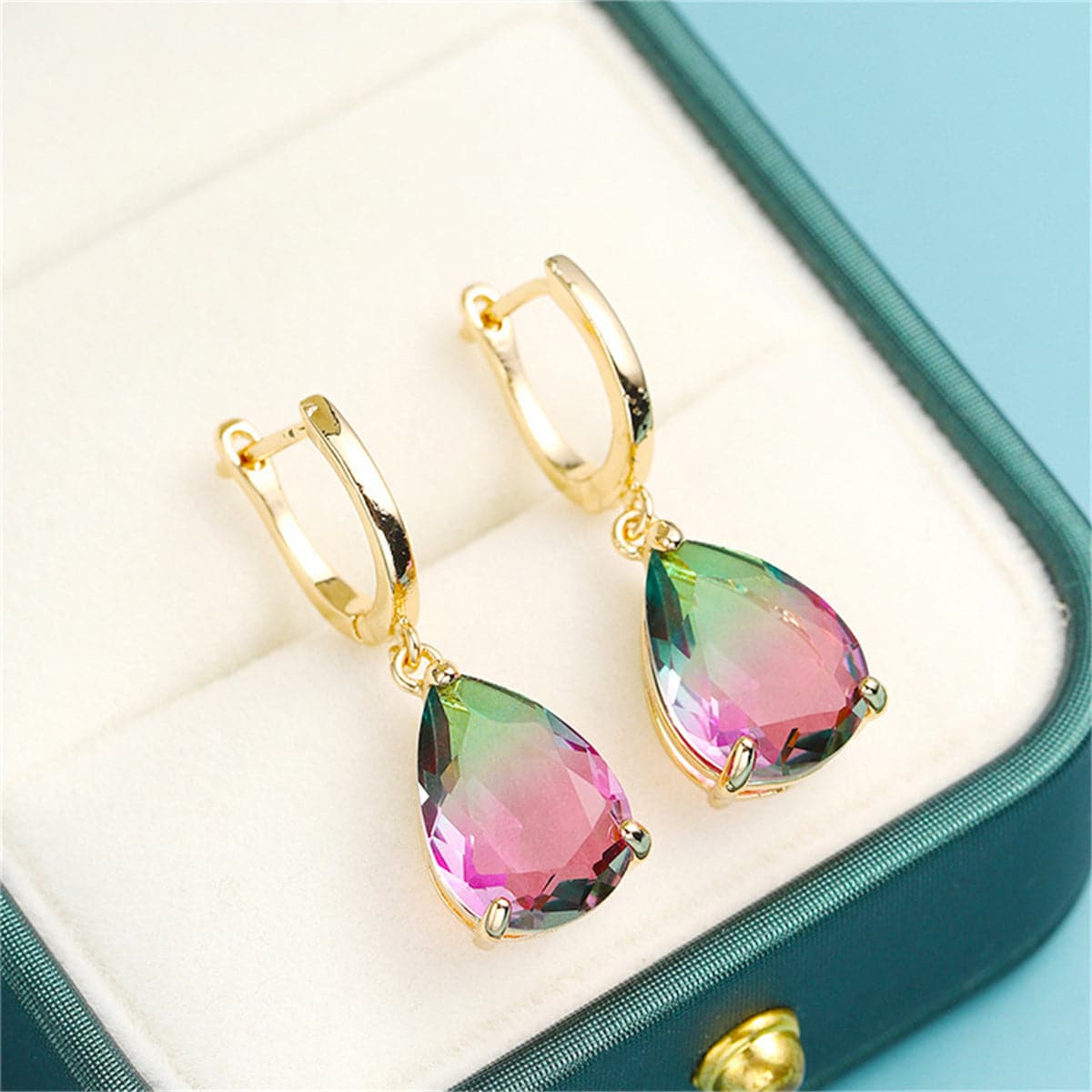 Green & Red Crystal Teardrop Earrings