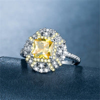 Yellow Princess Cut Cubic Zirconia & Platinum-Plated Ring