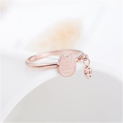 18K Rose Gold-Plated Kitty and Coin Ring, rose gold statement rings for women, elegant gift for her, lifestyle look