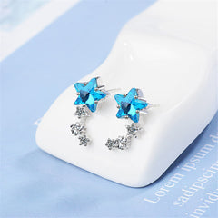 Blue Crystal & cubic zirconia Star Link Ear Climbers - streetregion