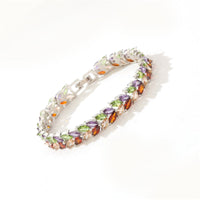 Jewel-Tone Cubic Zirconia & 18k Rose Gold-Plated Floral Bracelet - streetregion