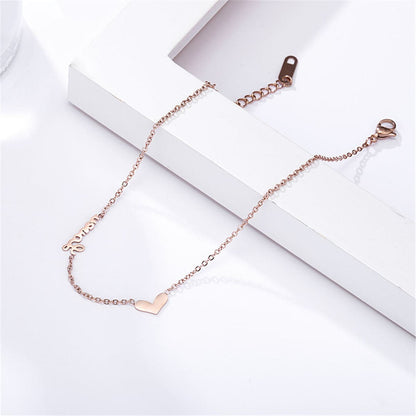 18K Rose Gold-Plated Heart 'Love' Anklet, rose gold anklet bracelet, vintage-inspired design, side view