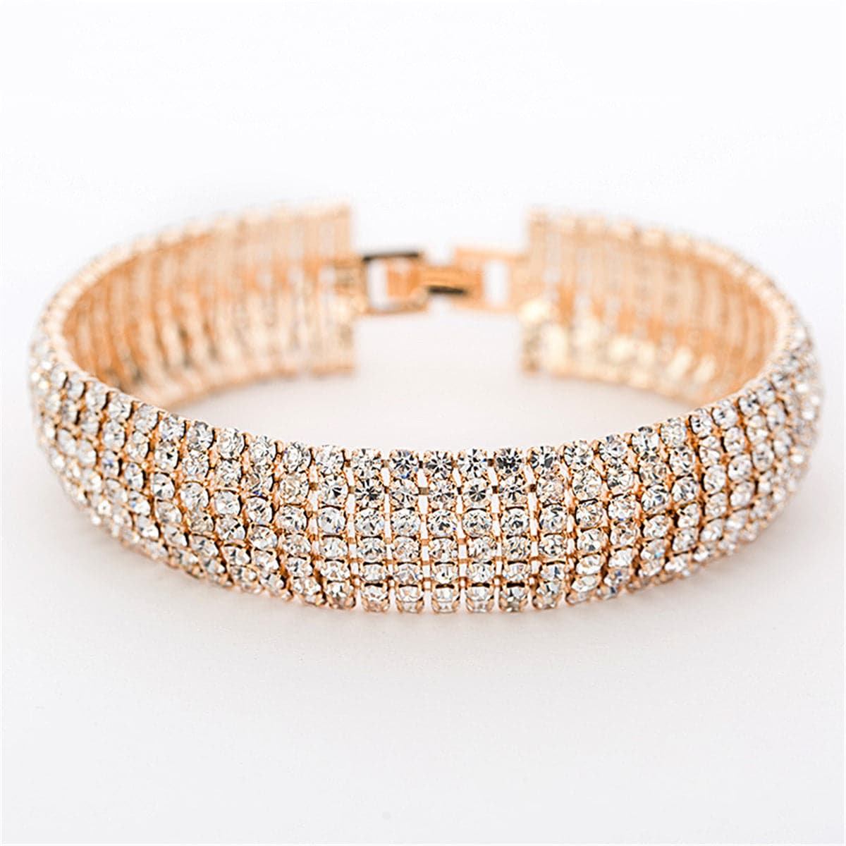 Cubic Zirconia and 18K Gold-Plated Layer Bracelet, gold bracelet for women, botanical inspired, front view