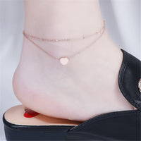 18k Rose Gold-Plated Heart Charm Layer Anklet