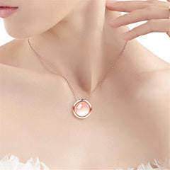 Pink Cats Eye & 18K Rose Gold-Plated Bezel-Set Pendant Necklace