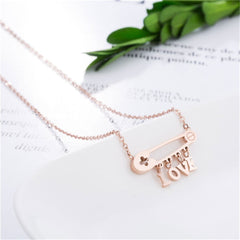 18k Rose Gold-Plated 'Love' Safety Pin Pendant Necklace - streetregion