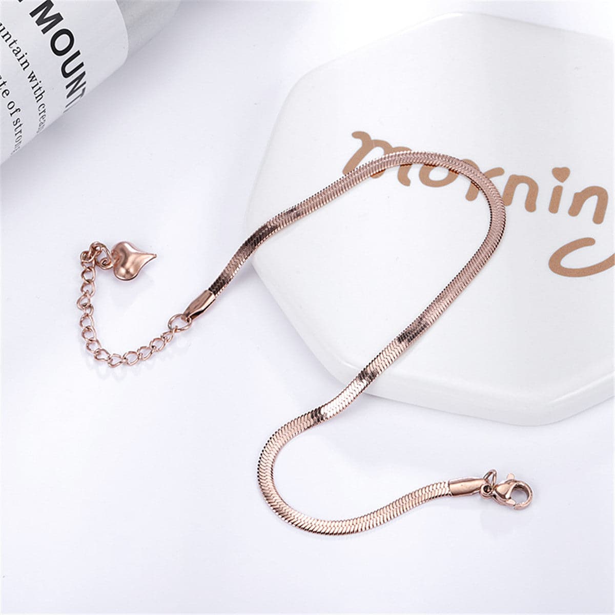 18K Rose Gold-Plated Snake Chain Anklet, rose gold bracelet for women, elegant gift for her, side view