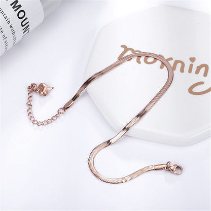 18K Rose Gold-Plated Snake Chain Anklet, rose gold bracelet for women, elegant gift for her, side view