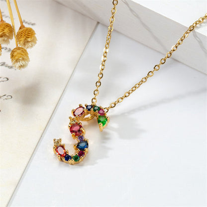 Red Multicolor Crystal and Cubic Zirconia Letter S Pendant Necklace, pendant necklace for women, front view
