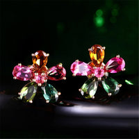 Pink & Green Crystal & 18k Rose Gold-Plated Flower Stud Earrings - streetregion