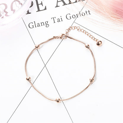 18K Rose Gold-Plated Station Anklet, rose gold anklet bracelet, elegant gift for her, detail close-up