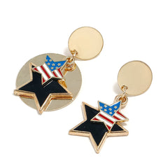 18k Gold-Plated Geometric American Flag Star Drop Earrings - streetregion