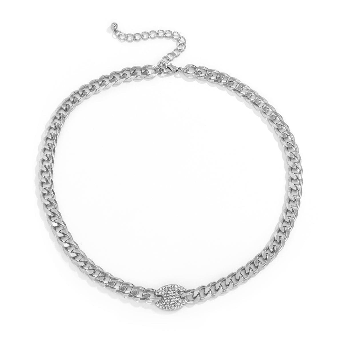 Cubic Zirconia and Silver-Plated Oval Cable Chain Necklace, silver pendant necklace for women, side view