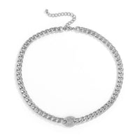 Cubic Zirconia & Silver-Plated Oval Cable Chain Necklace