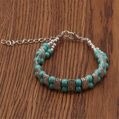 Turquoise & Silver-Plated Beaded Bracelet