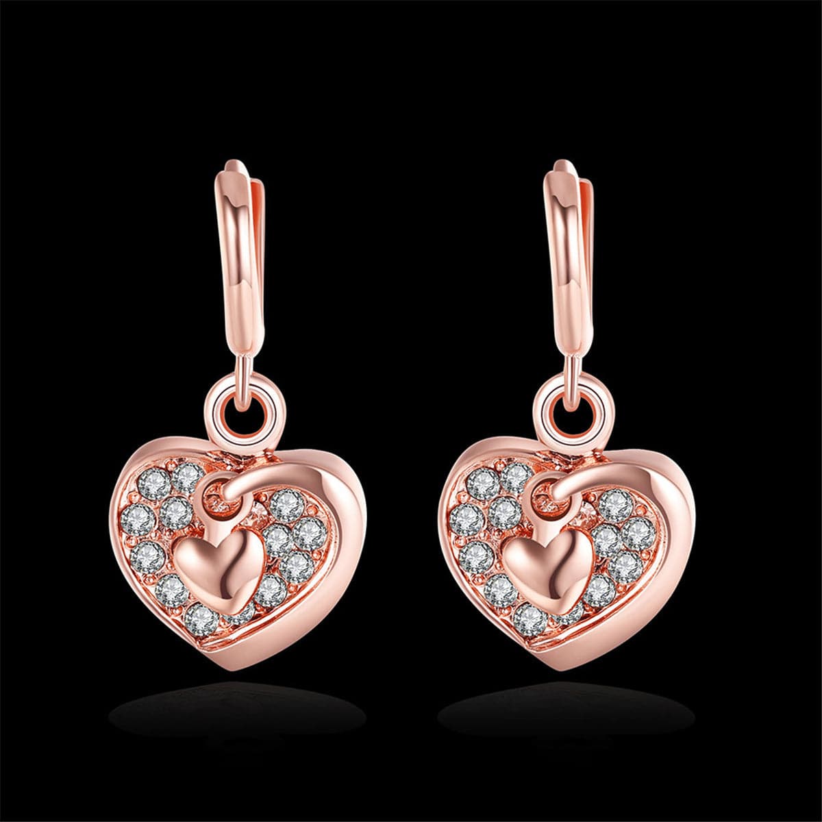 Cubic Zirconia & Rose Goldtone Heart Dangle Earrings - streetregion