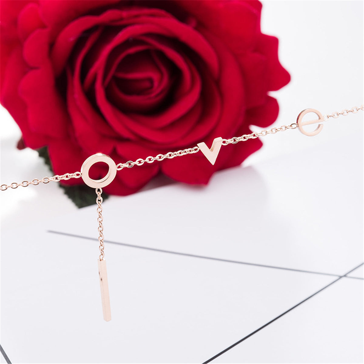 18K Rose Gold-Plated 'Love' Anklet, rose gold anklet bracelet, botanical inspired, lifestyle look