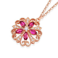 Red Crystal & Cubic Zirconia 18k Rose Gold-Plated Floral Pendant Necklace