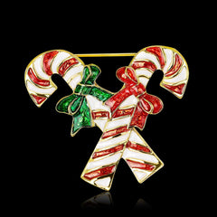 Red & 18K Gold-Plated Double Crutch Candy Cane Brooch