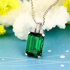 Green Crystal & cubic zirconia Emerald-Cut Pendant Necklace - streetregion