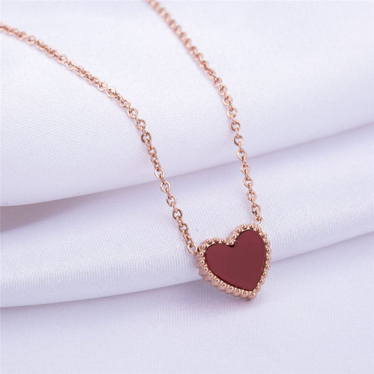 Red and 18K Rose Gold-Plated Heart Pendant Necklace, rose gold pendant necklace for women, everyday style, front view