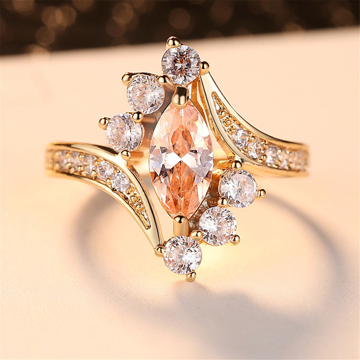 18K Gold-Plated Pear Crystal & Cubic Zirconia Eye Ring