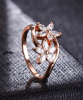 Cubic Zirconia & 18k Rose Gold-Plated Double Clover Ring