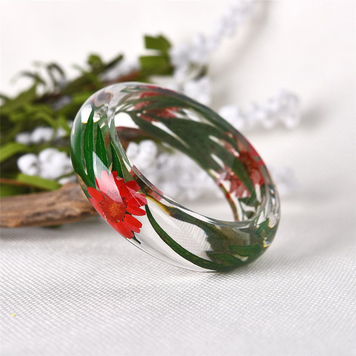 Green & Red Dried Flower Bangle