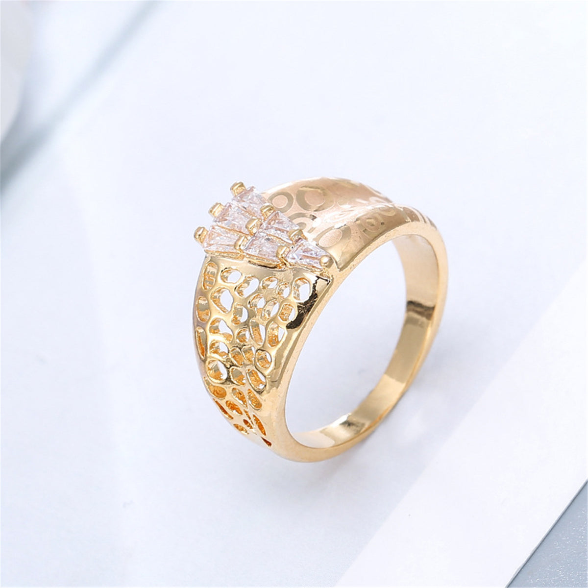 Crystal and Gold-Plated Tower Ring, gold statement rings for women, dainty minimalist design, lifestyle look