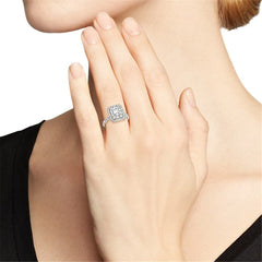 cubic zirconia & Silver-Plated Princess-Cut Square Halo Ring - streetregion